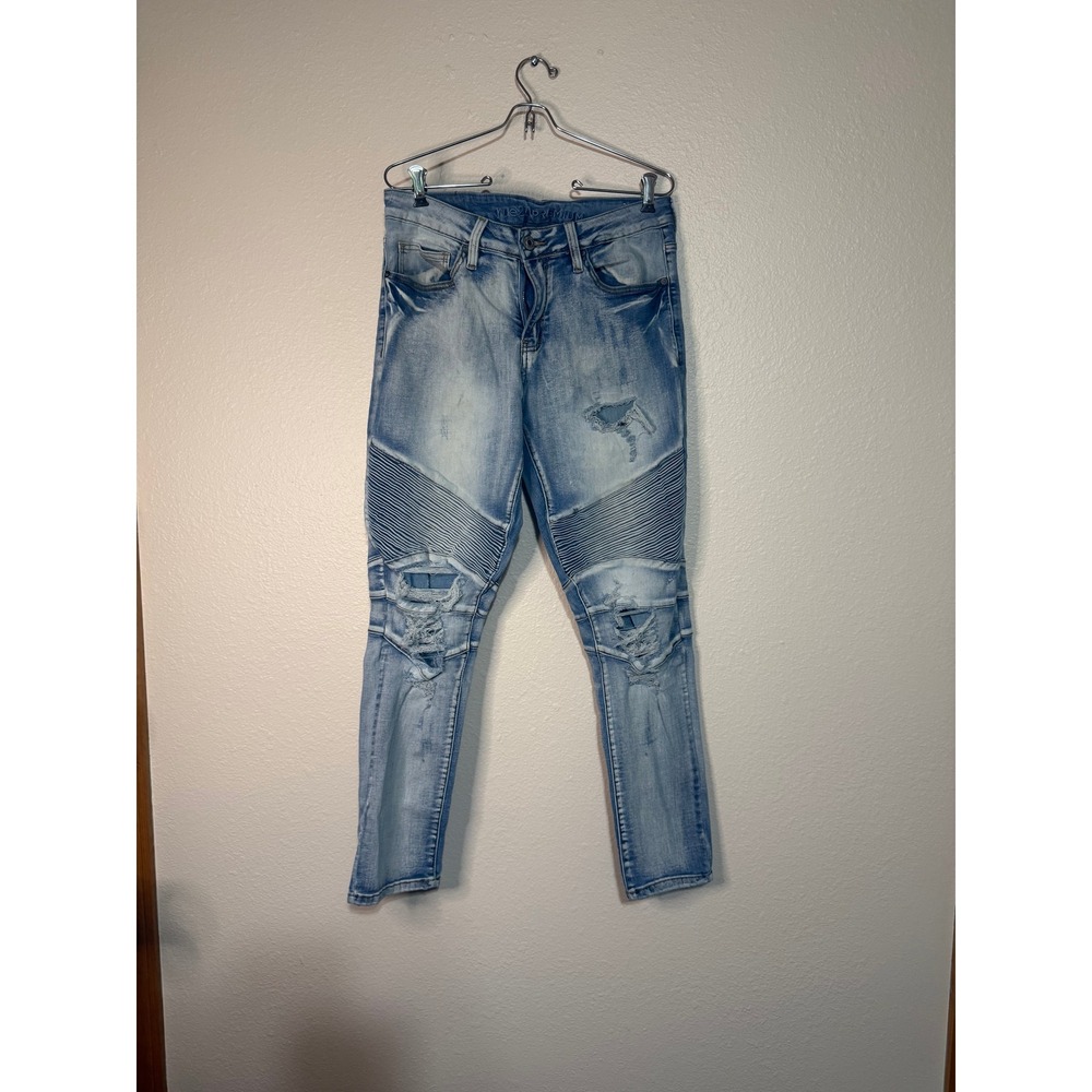 Rue21 Premium Supreme‎ Flex Skinny Moto Distressed Blue Jeans Mens 32x30
